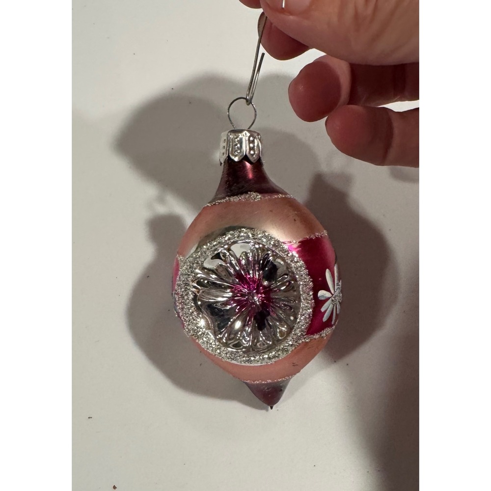 Vintage Pink Mercury Glass Indent Reflector Christmas Ornament Floral 3"